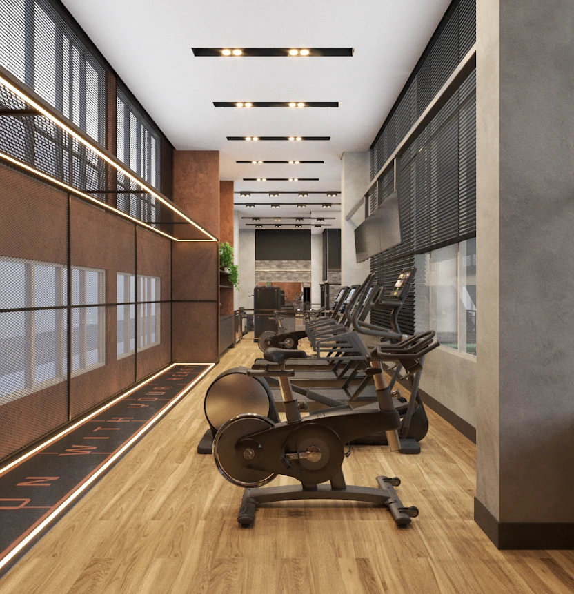 Área de cardio em academia contemporânea